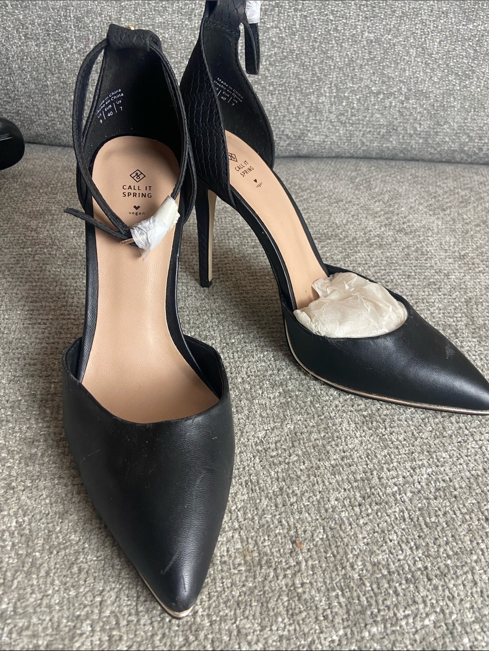 Call It Spring Black Pointed Toe Ankle Strap Stilettos size 9